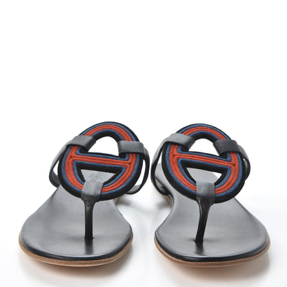 Hermes Chevre Vernis Mayotte Sandals 37 Black Multicolor 3 of 9
