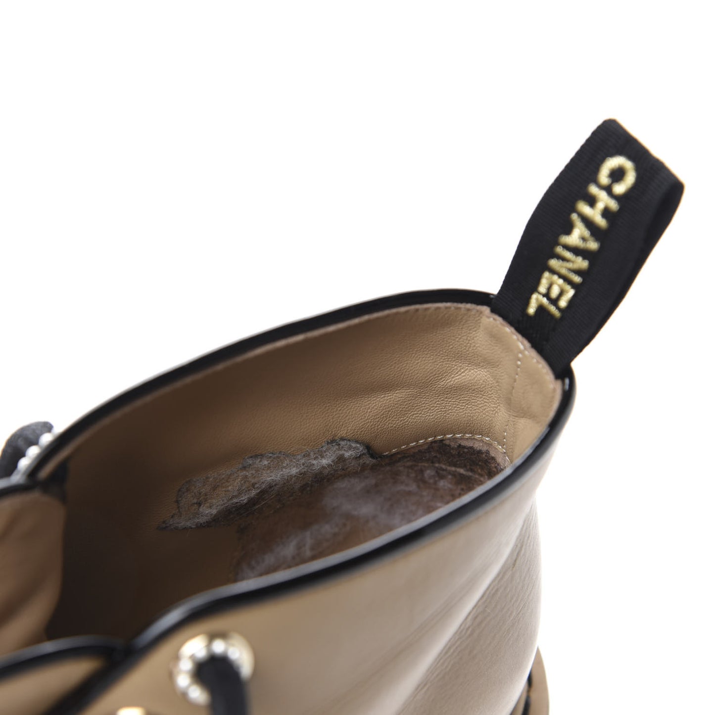 Calfskin Lace Up CC Short Boots 37 Beige Black