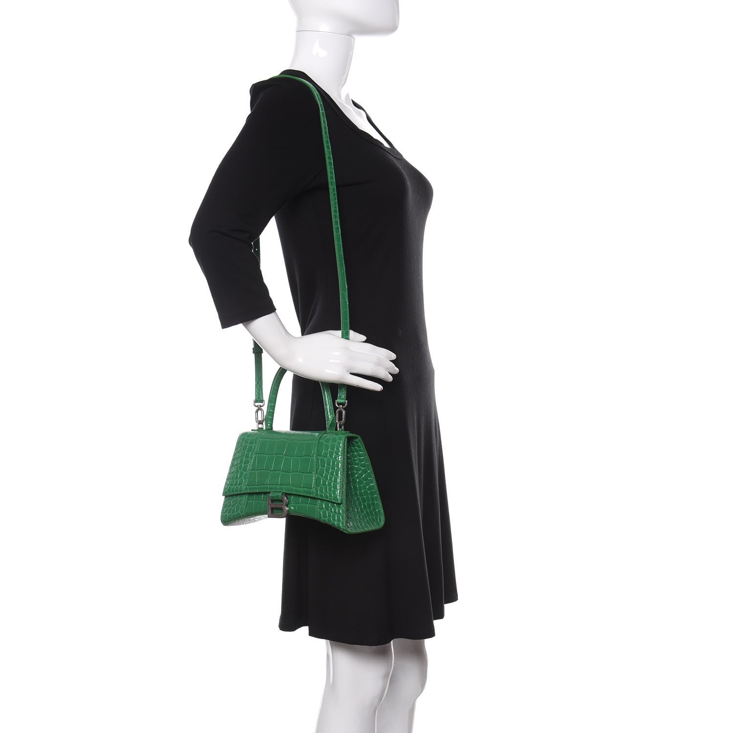 Balenciaga Shiny Calfskin Crocodile Embossed Small Hourglass Top Handle Bag Leaf Green 2 of 8