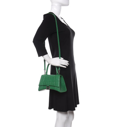 Balenciaga Shiny Calfskin Crocodile Embossed Small Hourglass Top Handle Bag Leaf Green 2 of 8