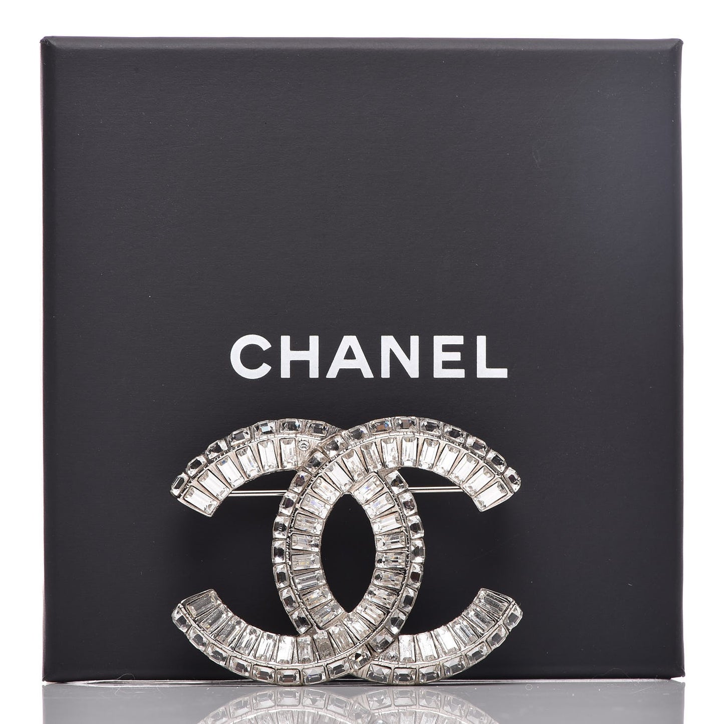 Baguette Crystal CC Brooch Silver