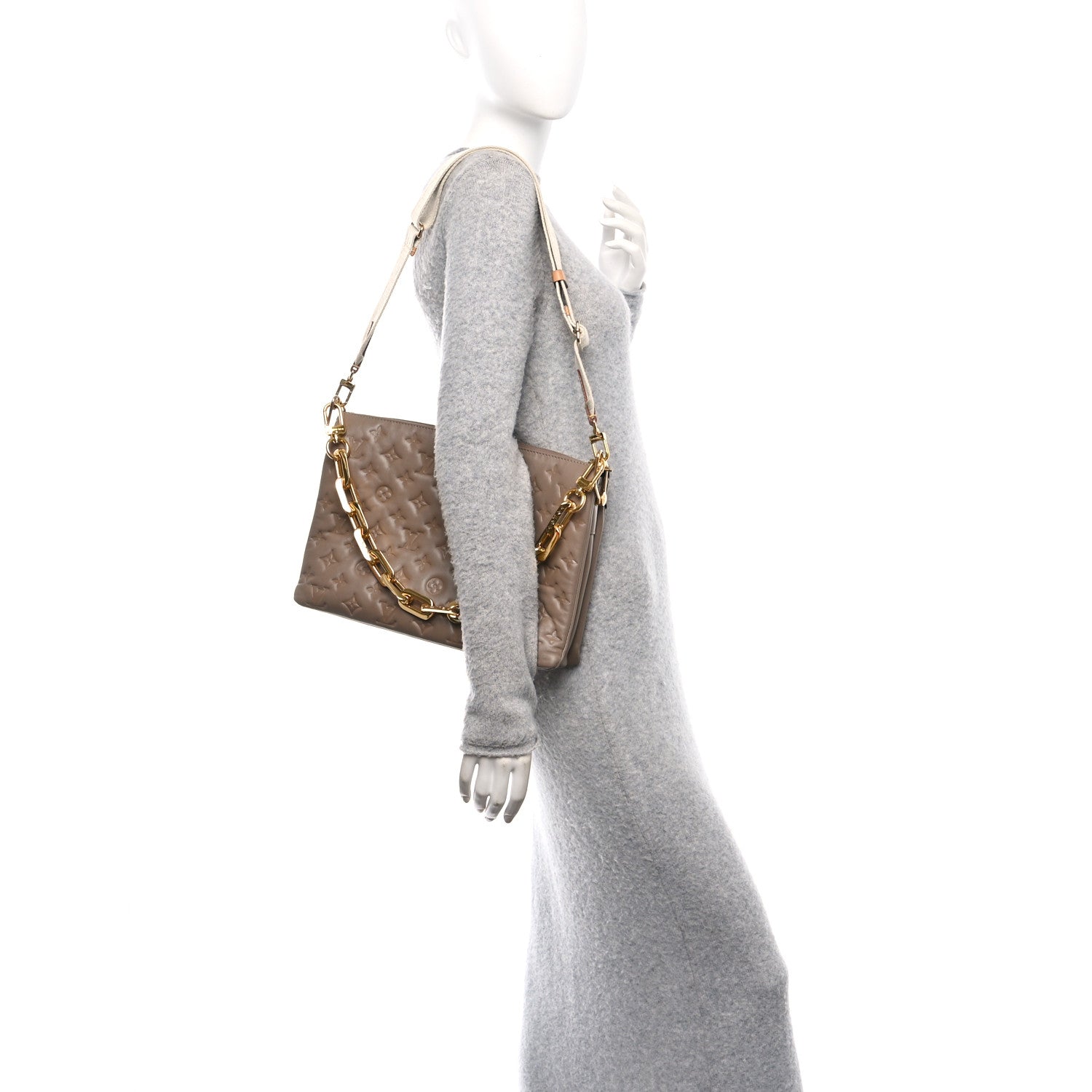 Louis Vuitton Lambskin Embossed Monogram Coussin MM Taupe 2 of 10