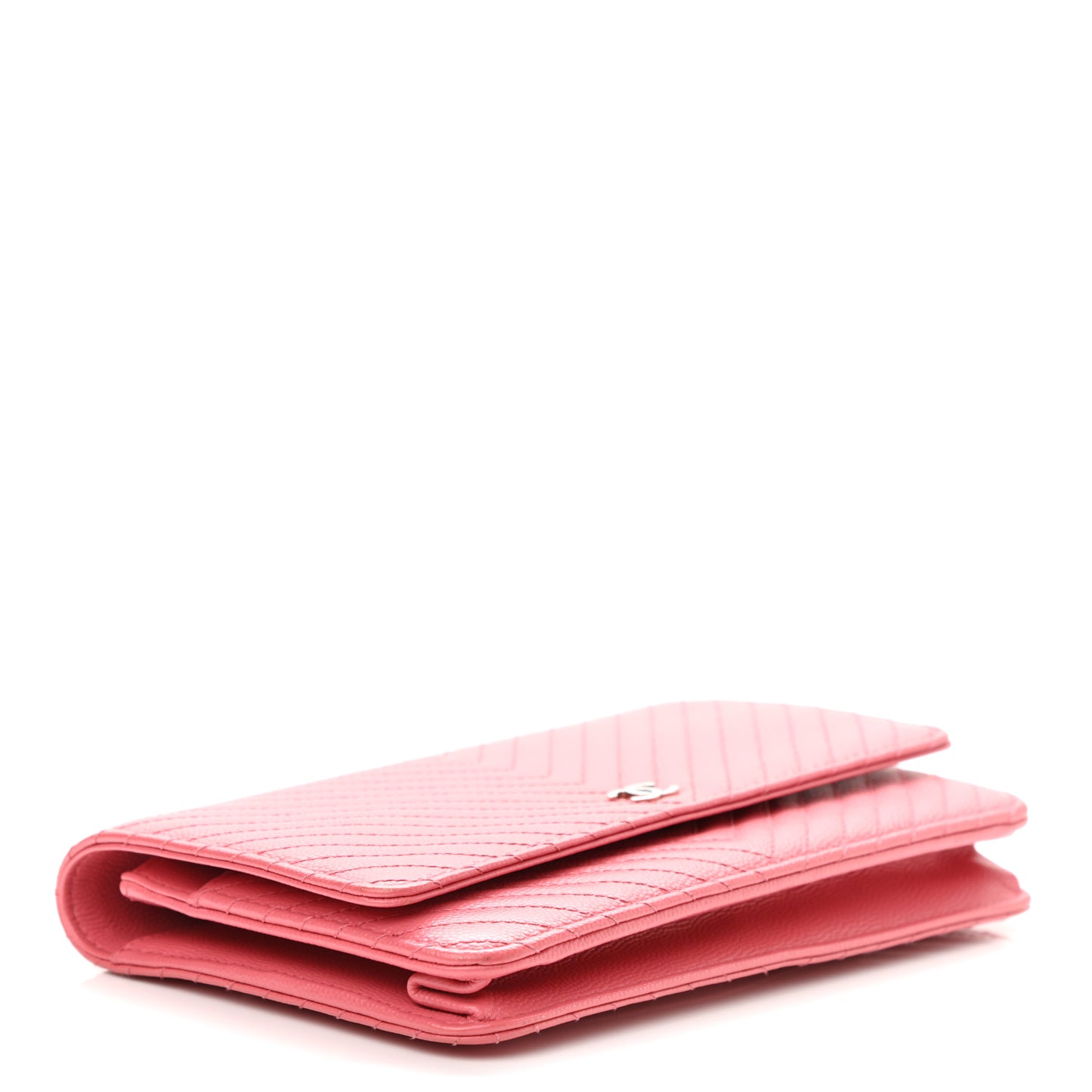 Caviar Chevron Quilted Wallet On Chain WOC Pink