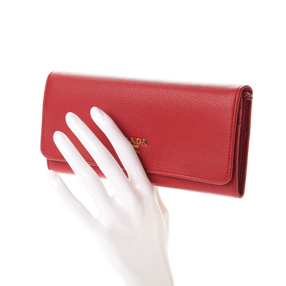 Prada Vitello Daino Continental Flap Wallet Fuoco 2 of 9