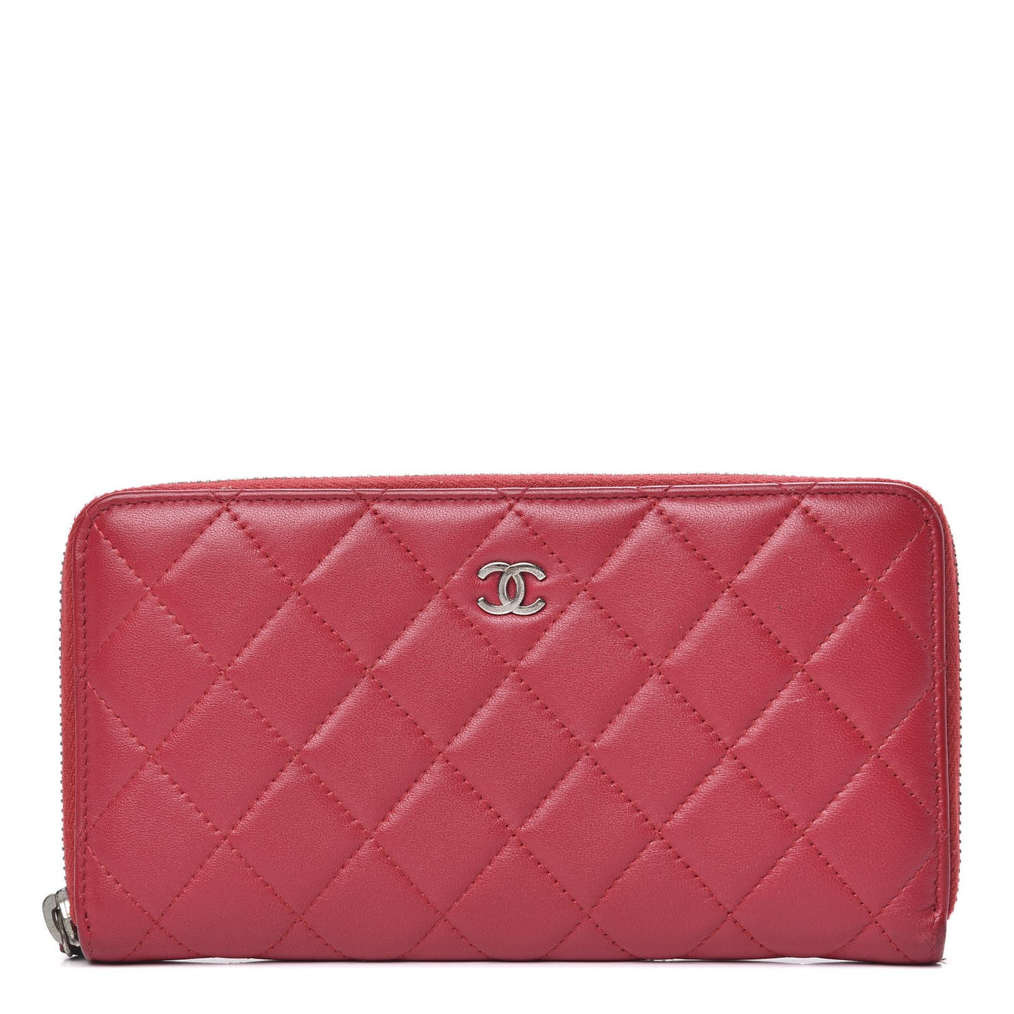 Lambskin Quilted Zip Around Wallet Dark Pink