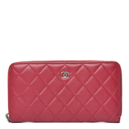 Chanel Lambskin Quilted Zip Around Wallet Dark Pink 1 of 13