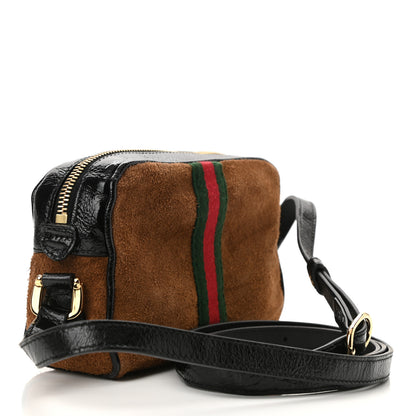 Gucci Suede Patent Web Mini Ophidia Shoulder Bag Nocciola Black 3 of 10