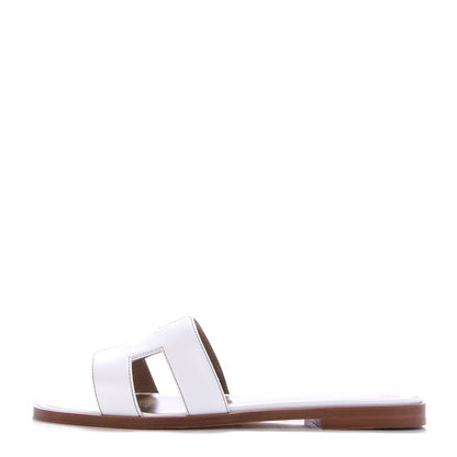 Hermes Box Calfskin Oran Sandals 37 White 1 of 10