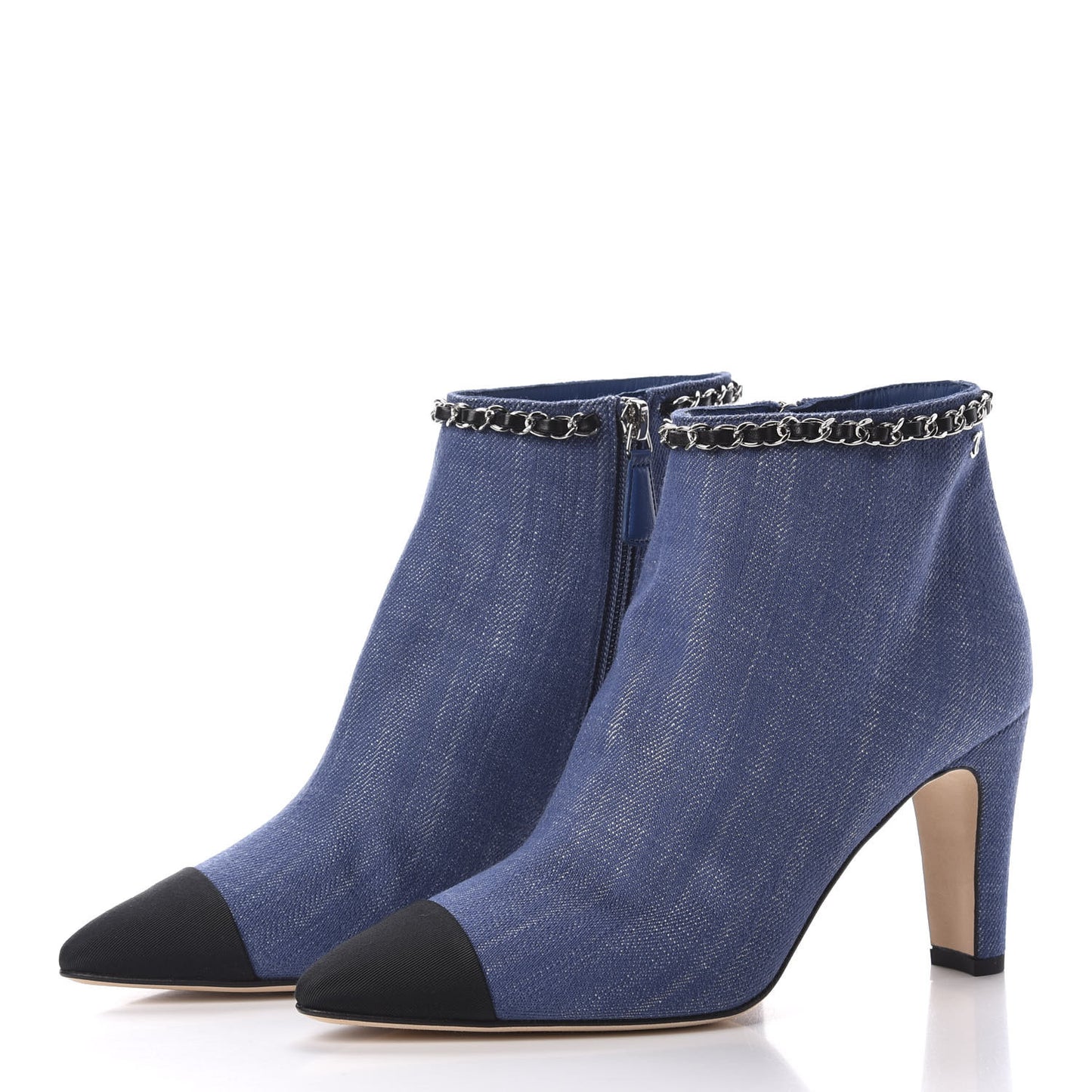 Denim Grosgrain Cap Toe Short Boots 37 Blue