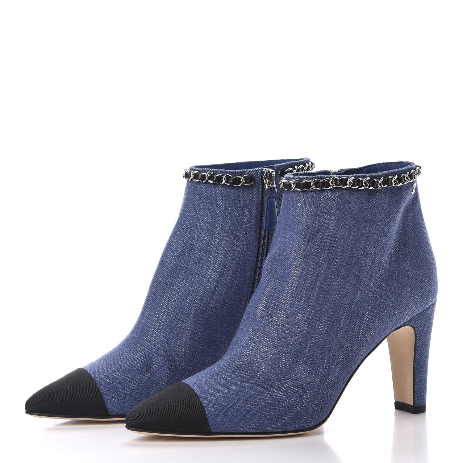 Chanel Denim Grosgrain Cap Toe Short Boots 37 Blue 2 of 9