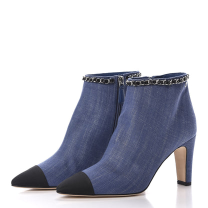Chanel Denim Grosgrain Cap Toe Short Boots 37 Blue 2 of 9
