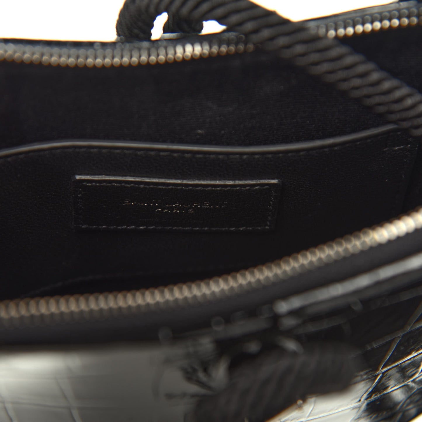 Patent Crocodile Embossed Sac Coeur Heart Shaped Clutch Black