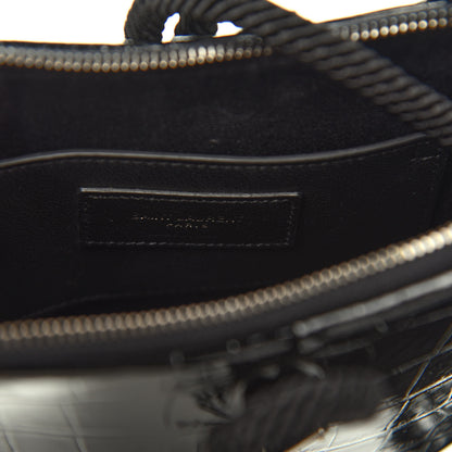 Saint Laurent Patent Crocodile Embossed Sac Coeur Heart Shaped Clutch Black 5 of 8