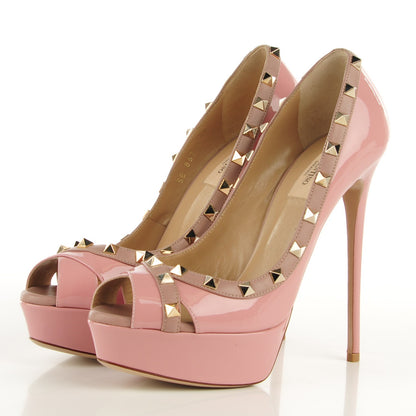 Valentino Garavani Patent Rockstud Peep Toe Platform Pumps 39 Pop Gardenia Poudre 3 of 6