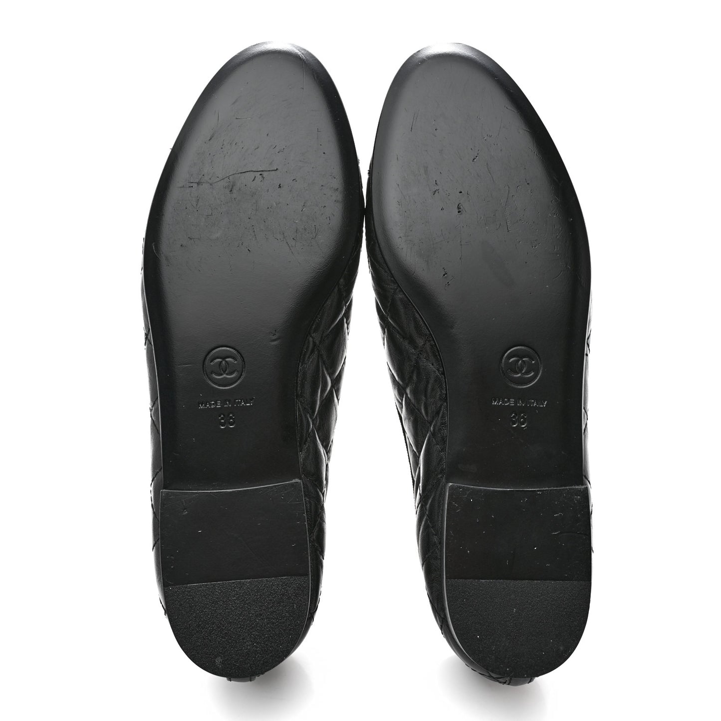 Aged Calfskin Quilted CC Cap Toe Ballerina Flats 36 Black
