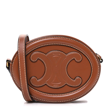 Celine Smooth Calfskin Cuir Small Triomphe Oval Crossbody Purse Tan 1 of 11