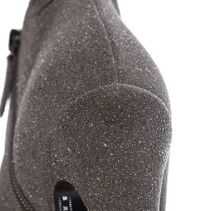 Chanel Glitter Suede Cap Toe Short Boots 36.5 Taupe Black 11 of 11