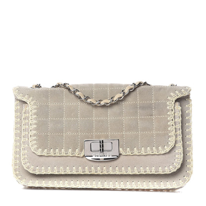 Chanel Suede Chocolate Bar Whipstitch Mademoiselle Flap Grey 1 of 11