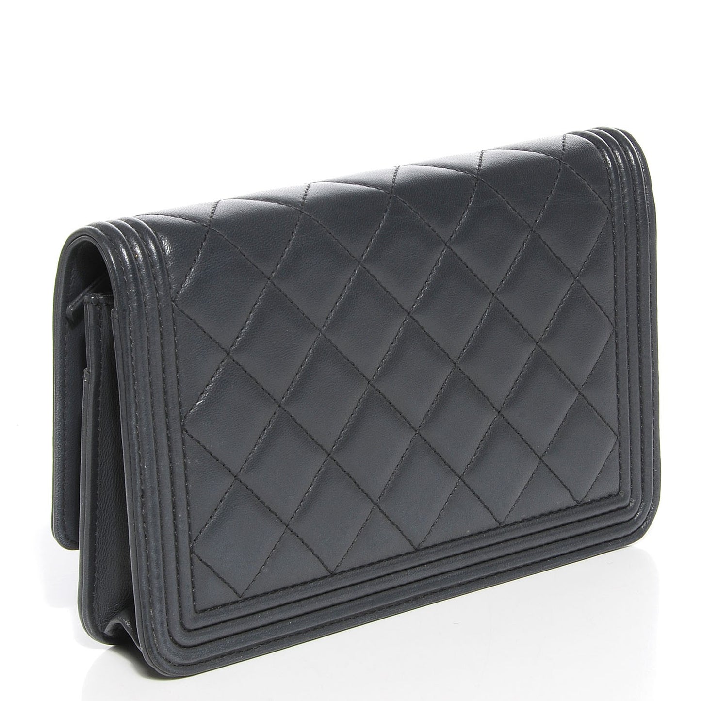 Lambskin Quilted Boy Wallet On Chain WOC Grey