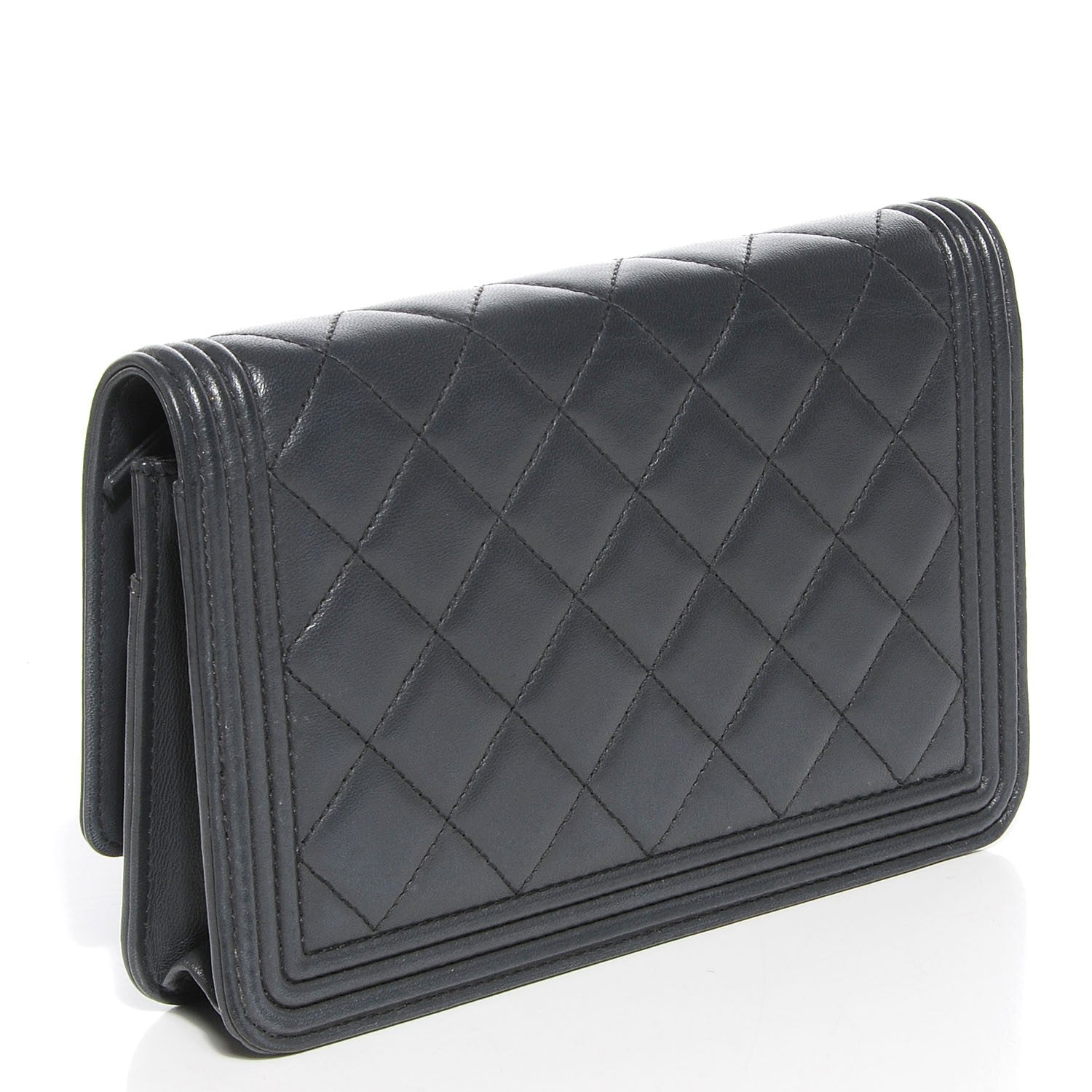 Chanel Lambskin Quilted Boy Wallet On Chain WOC Grey 3 of 8