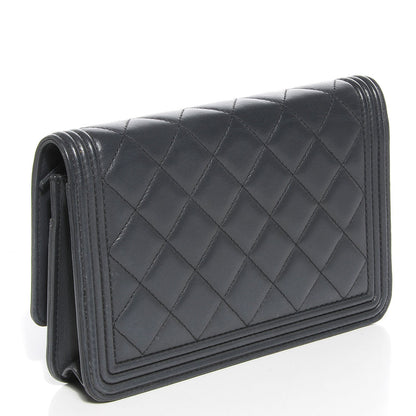 Chanel Lambskin Quilted Boy Wallet On Chain WOC Grey 3 of 8