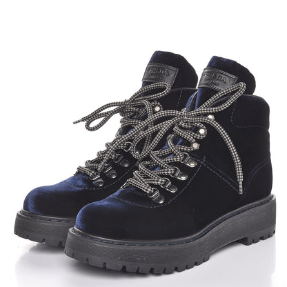 Prada Velvet Combat Boots 39.5 Black 3 of 9