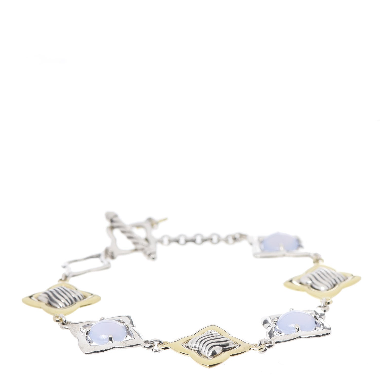 David Yurman Sterling Silver 18K Yellow Gold Chalcedony Quatrefoil Bracelet 1 of 4