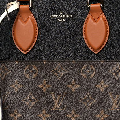 Louis Vuitton Calfskin Monogram Fold Tote MM Black Wine Cream 7 of 9