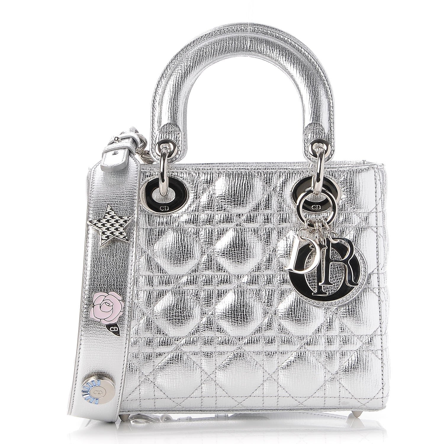 Christian Dior Metallic Grained Calfskin Cannage Small Lucky Badges My Lady Dior Silver 1 of 7