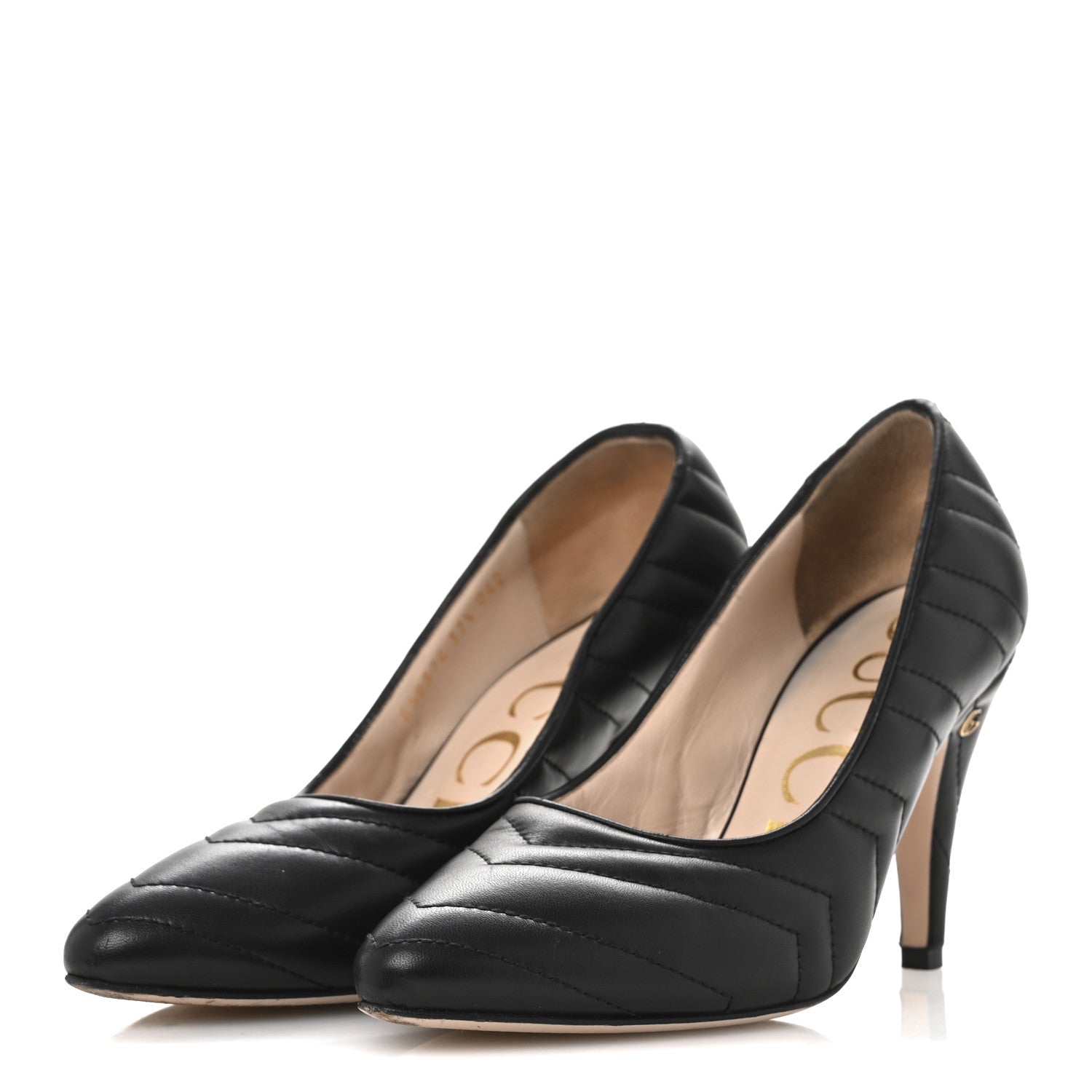 Gucci Nappa Charlotte Chevron Matelasse Double G 95mm Pumps 37.5 Black 4 of 12