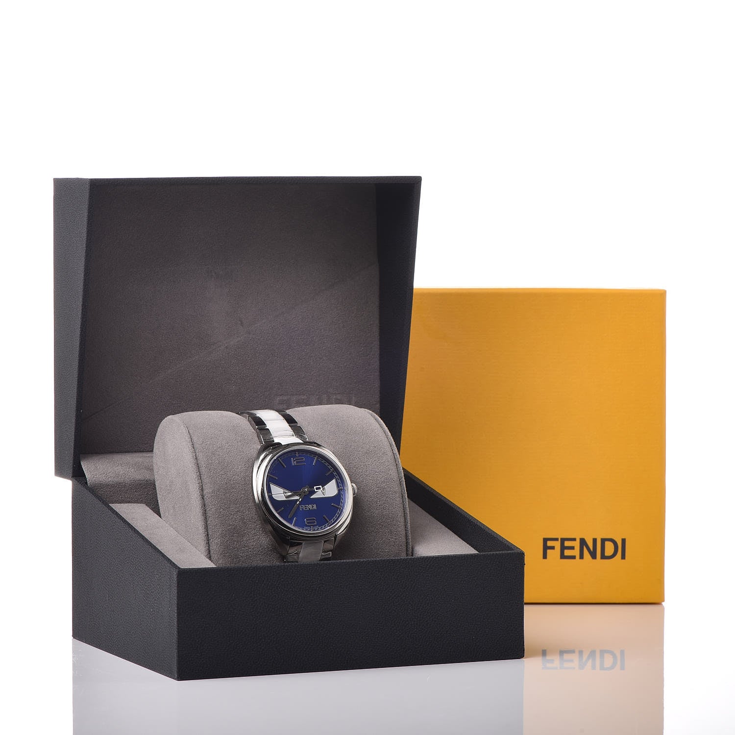 Fendi Stainless Steel Ceramic Diamond 34mm Momento Bugs Quartz Watch Blue 7 of 7