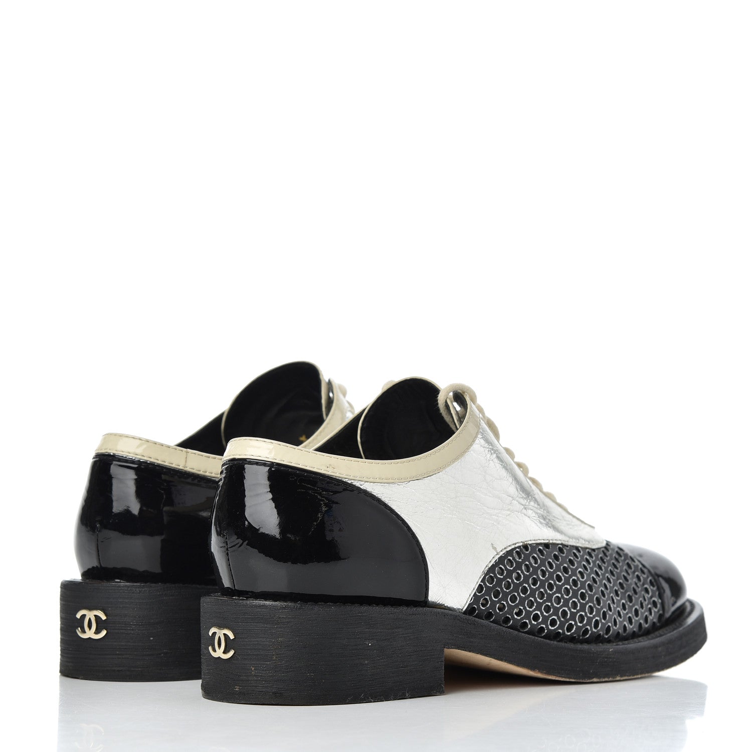 Chanel Metallic Crumpled Lambskin CC Lace Up Oxfords 36.5 4 of 20