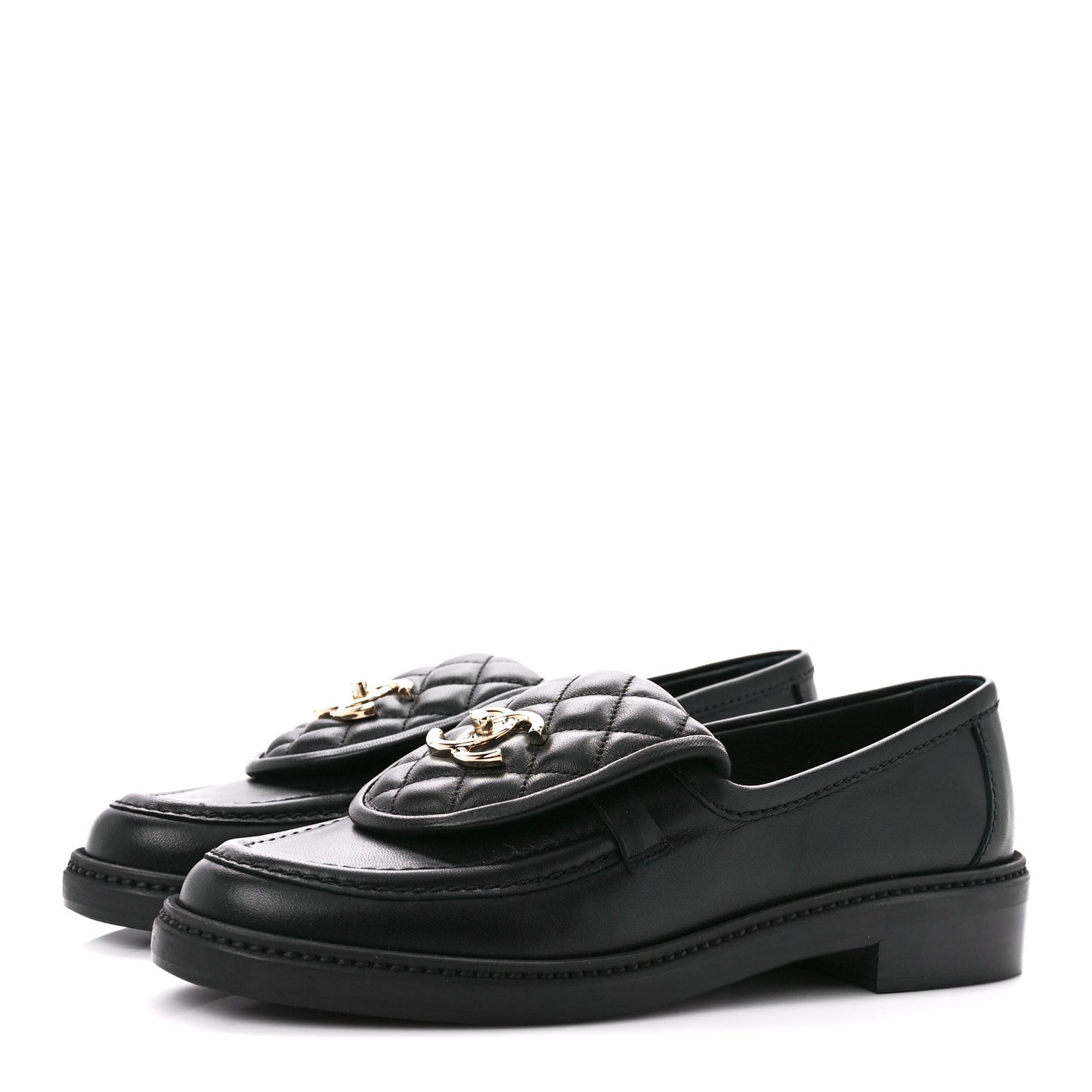 Lambskin Quilted CC Turnlock Loafers 37.5 Black