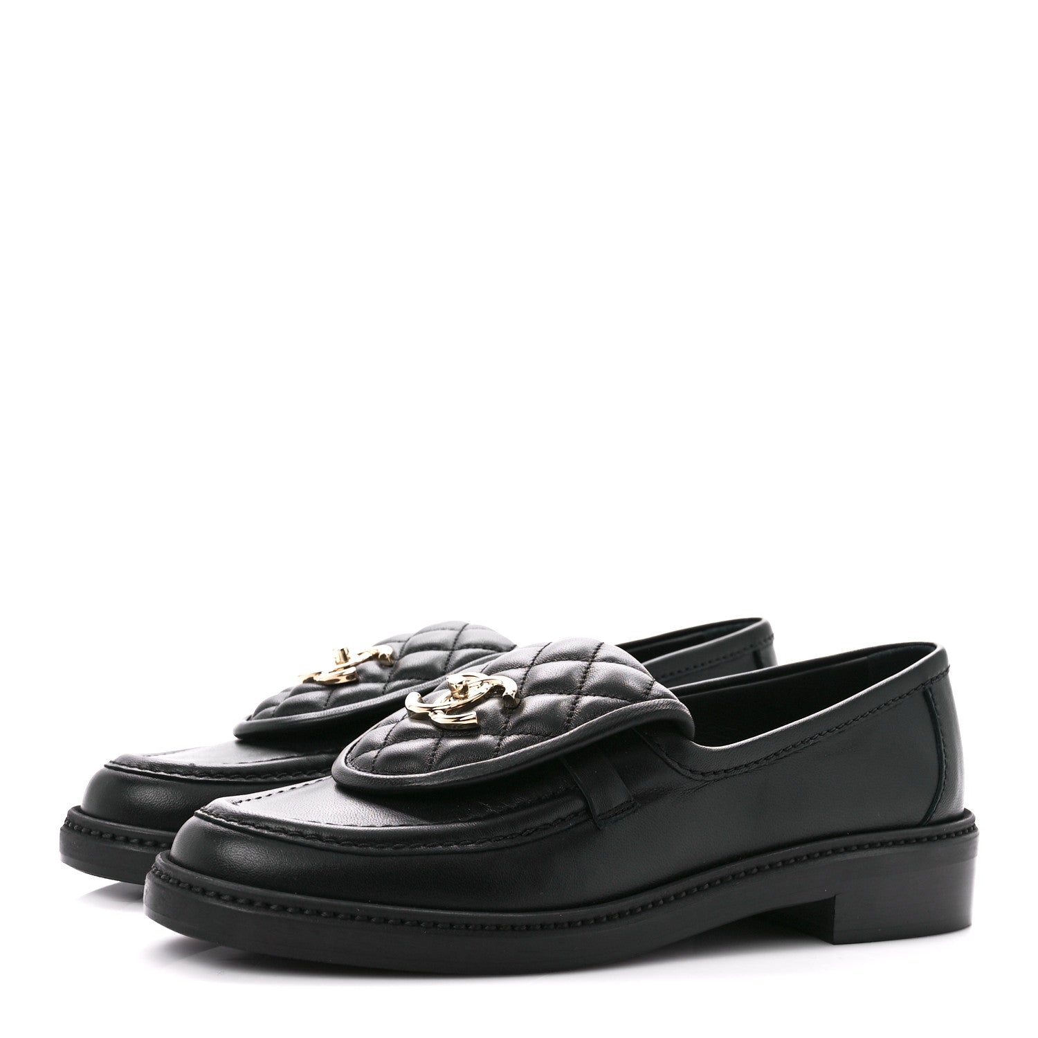 Chanel Lambskin Quilted CC Turnlock Loafers 37.5 Black 3 of 8