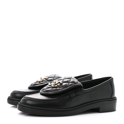 Chanel Lambskin Quilted CC Turnlock Loafers 37.5 Black 3 of 8