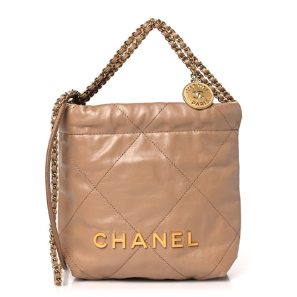 Chanel Shiny Calfskin Quilted Mini Chanel 22 Dark Beige 1 of 10