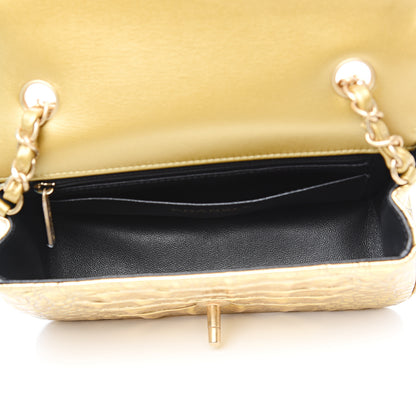 Chanel Metallic Calfskin Crocodile Embossed Rectangular Mini Flap Gold 3 of 10