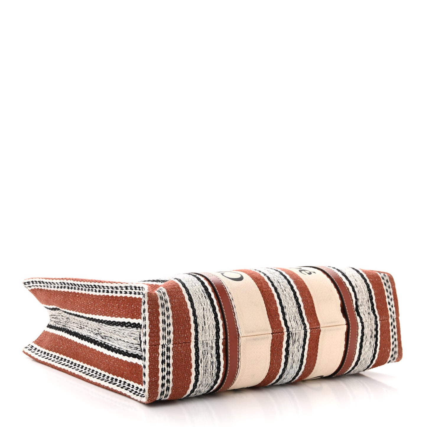Woven Linen Large Woody Striped Ribbon Tote Sepia Brown