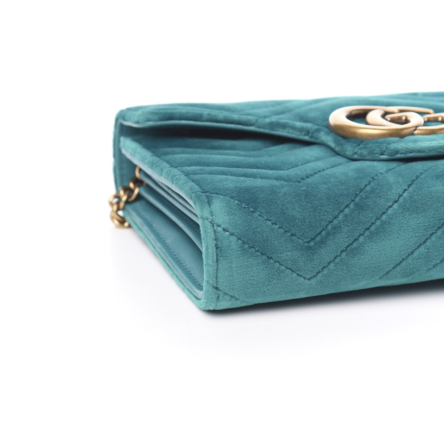 Gucci Velvet Matelasse GG Marmont Chain Wallet Pavone Cyan 7 of 9
