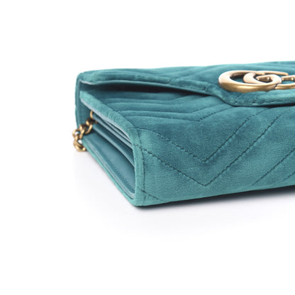 Gucci Velvet Matelasse GG Marmont Chain Wallet Pavone Cyan 7 of 9