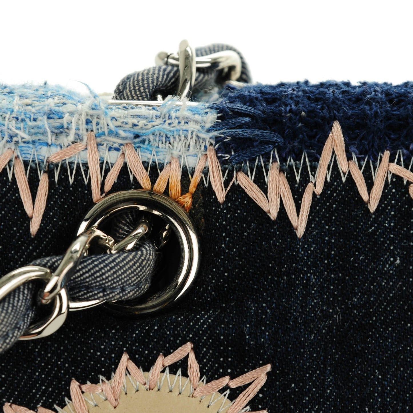 Denim Tweed Patchwork Jumbo Single Flap Blue
