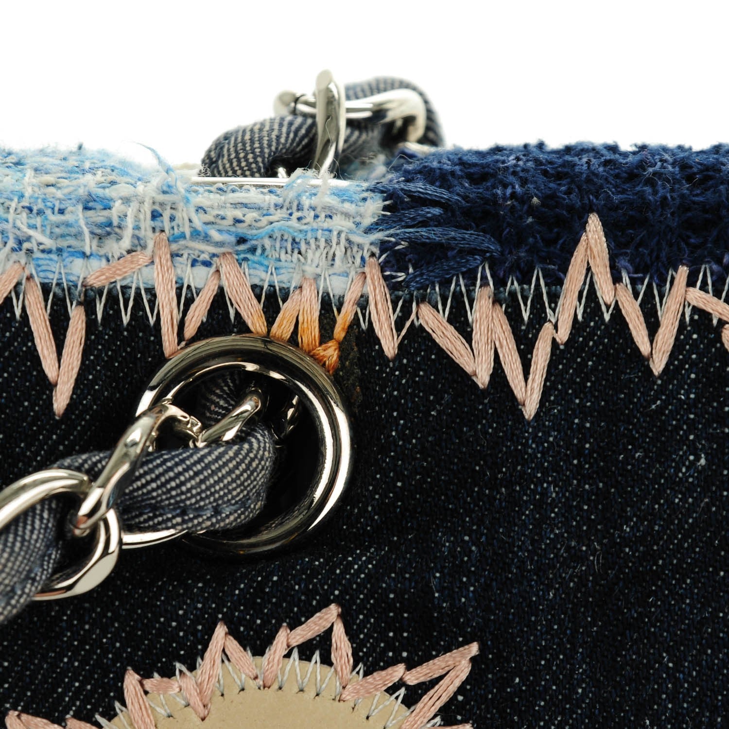 Chanel Denim Tweed Patchwork Jumbo Single Flap Blue 10 of 11