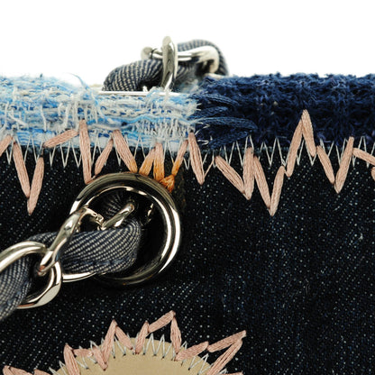 Chanel Denim Tweed Patchwork Jumbo Single Flap Blue 10 of 11