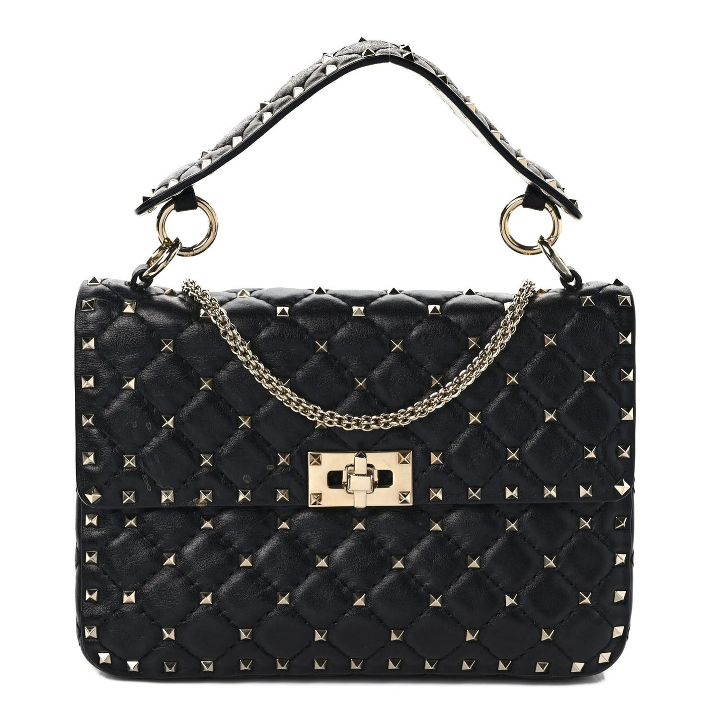 Lambskin Medium Rockstud Spike Shoulder Bag Black
