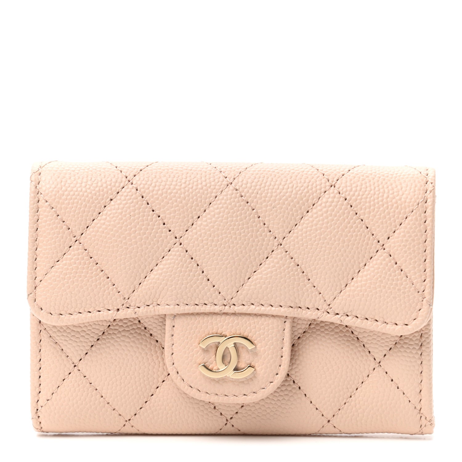 Chanel Caviar Quilted Flap Card Holder Wallet Beige 1 of 8