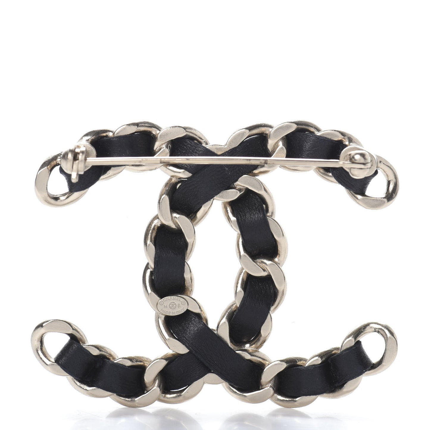 Lambskin Chain CC Brooch Black Gold