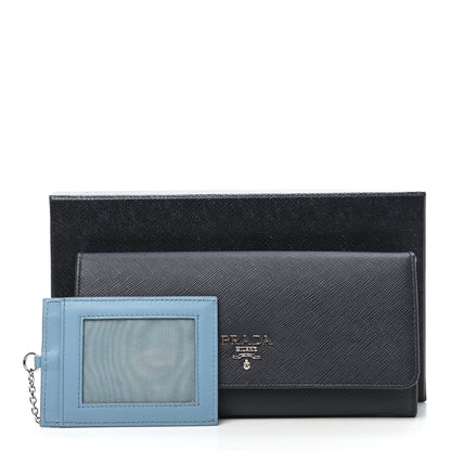 Prada Saffiano Bi-Color Metal Continental Flap Travel Wallet Baltico Astrale 9 of 9