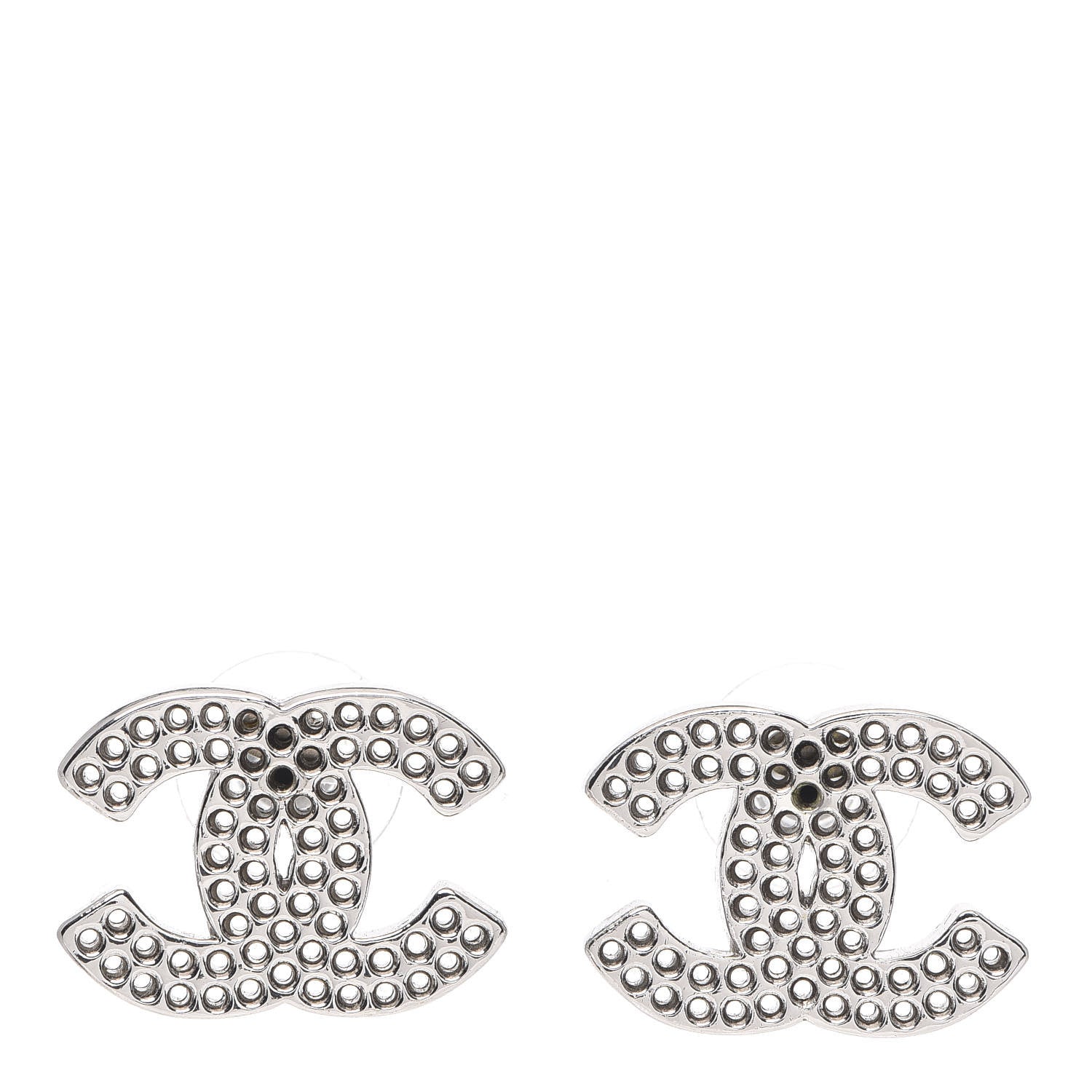 Chanel Perforated CC Clip On Earrings Silver 1 of 4