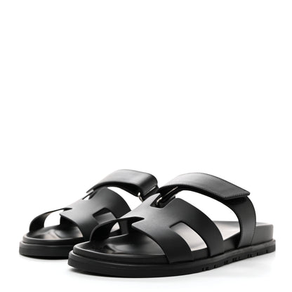 Hermes Calfskin Womens Chypre Sandals 40.5 Black 3 of 9