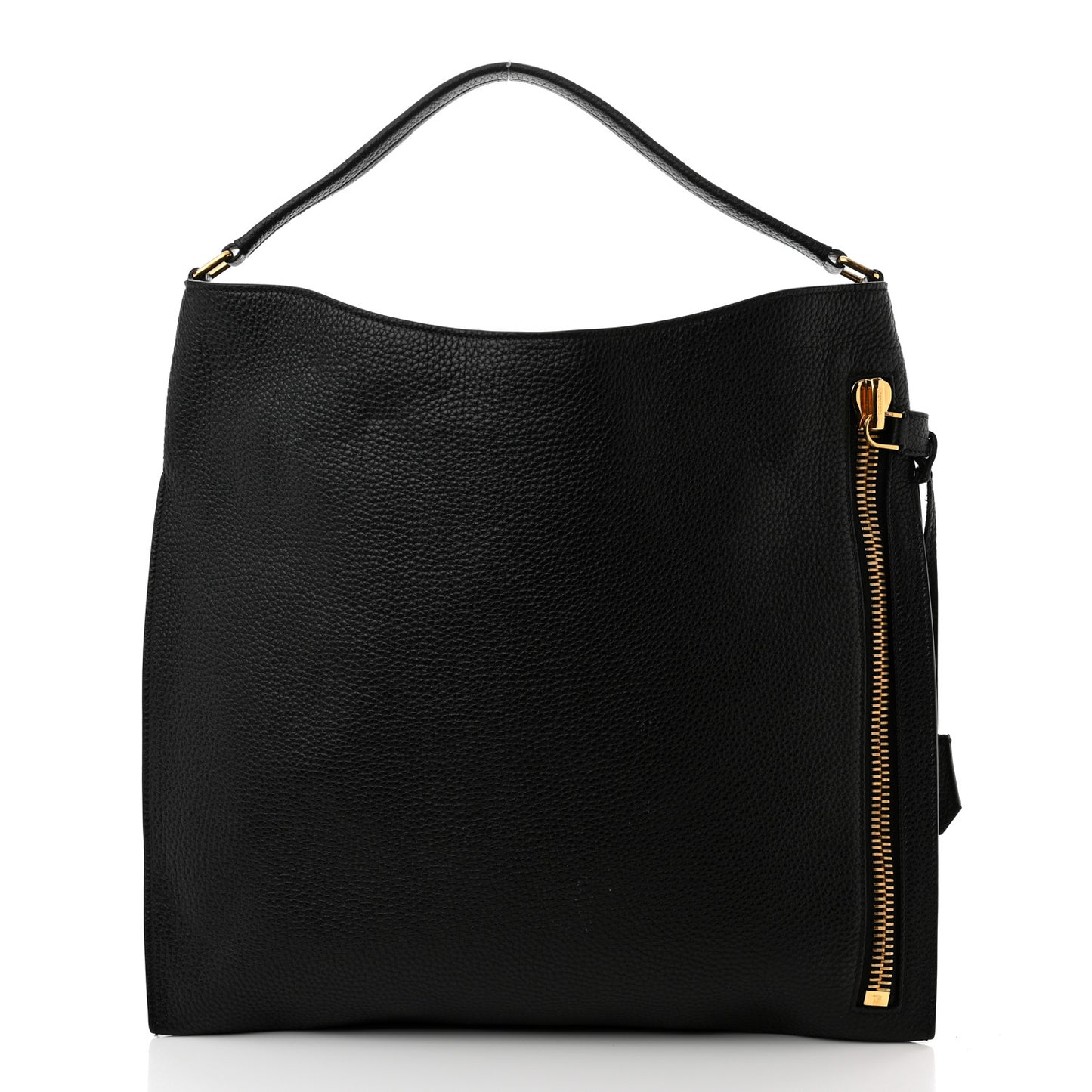 Pebbled Calfskin Large Alix Padlock Zip Hobo Bag Black